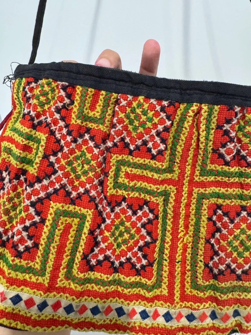 Handcrafted Multicolor Embroidered Crossbody Bag - Black Trim - see all photos